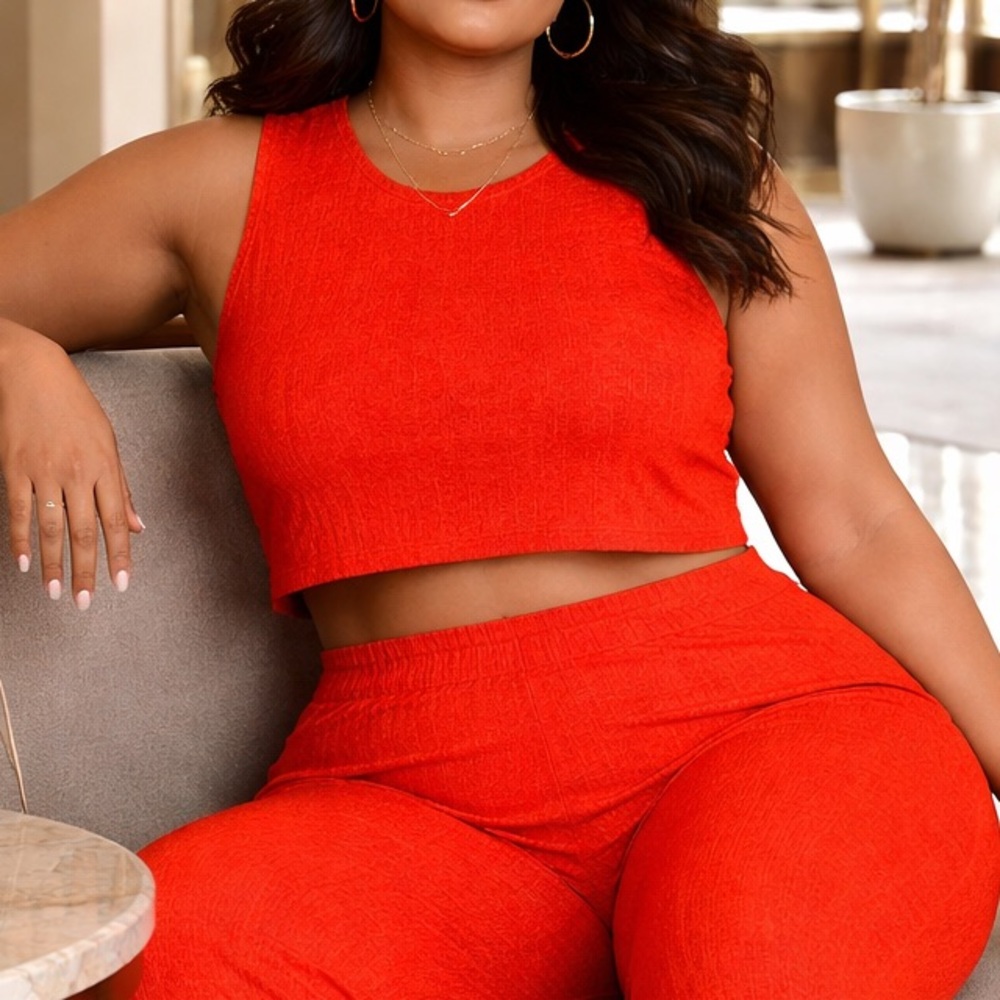 Love Poem Bright tomato red color Sleeveless Top and Pants Set - Picture 2 of 4